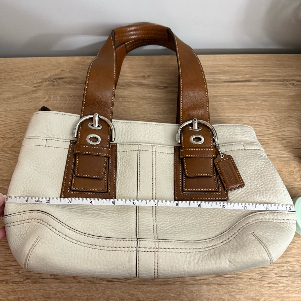 Vintage Y2K Coach Soho Pebbled Leather Small Hand Bag Cream Brown Purse F12302 - Picture 8 of 16